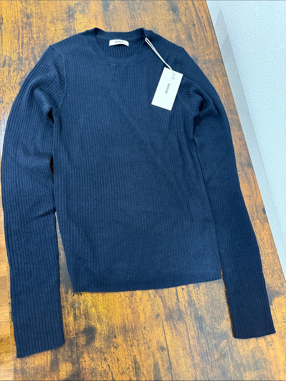 Buck Mason Women’s Small Featherweight Silk Cashmere Crew Sweater Dark Navy NWD